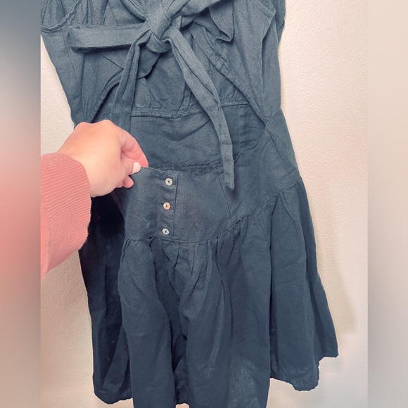 Free People Erin Black Mini Linen Dress Romper Size Women’s XS - Picture 8 of 8